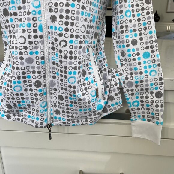 Bylyse Activewear Full Zip Nylon Blend Abstract Circle Print Jacket Blue Wht XS - Picture 3 of 11